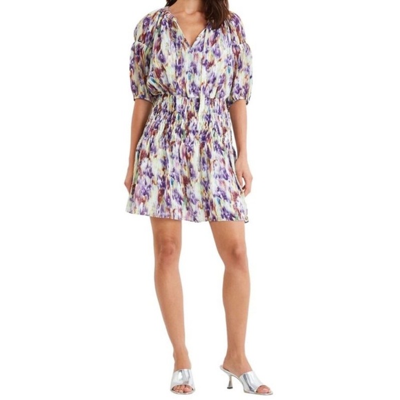 Tanya Taylor Valentina Dress Multicolor Abstract Mini Dress Purple Cream Boxy M - Picture 1 of 10